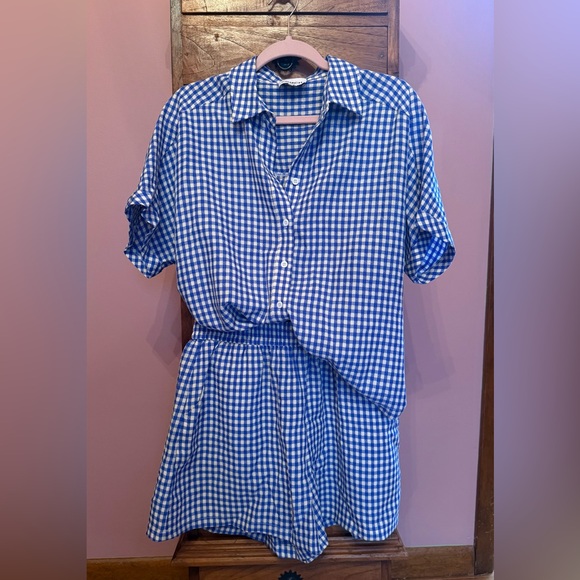 FRNCH Tops - FRNCH Blue Gingham Women's Shorts Set